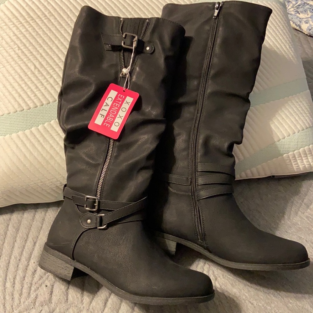 Tall black boots with side zip